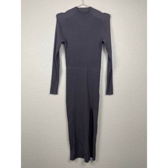 Aritzia Wilfred Alchemy Ribbed Dress Peppercorn Grey Large Knitted Cozy Chic - Picture 4 of 16
